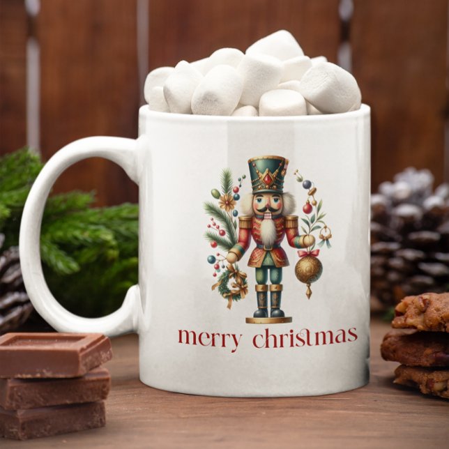 Festive Christmas Nutcracker Merry Christmas Text Coffee Mug (Creator Uploaded)