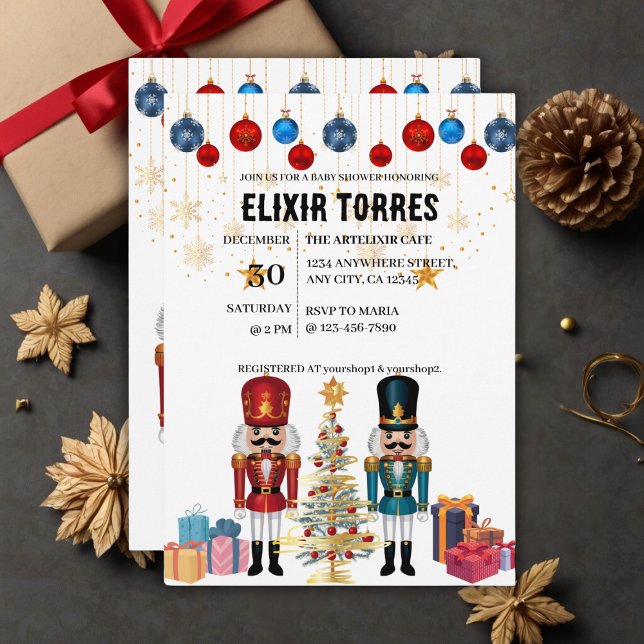 Festive Christmas Nutcracker Ornaments Baby Shower Invitation (Creator Uploaded)