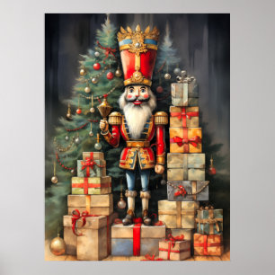 Festive Christmas Nutcracker Painting Holiday Poster