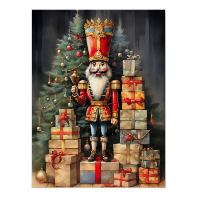 Festive Christmas Nutcracker Painting Holiday Poster (Front)