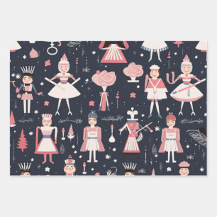 Festive Christmas Nutcracker Theme Pattern Wrapping Paper Sheet