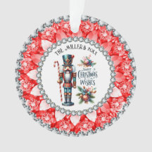 Festive Christmas Nutcrackers Red Diamonds Frame Ornament