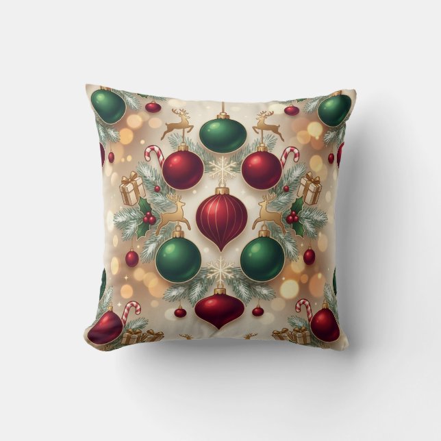 Festive Christmas Ornaments Holiday Throw Pillow (Front)