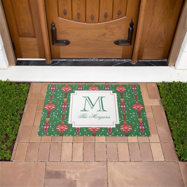 Festive Christmas Ornaments Monogram Doormat (Outdoor)