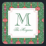 Festive Christmas Ornaments Monogram Gift Square Sticker<br><div class="desc">PreppyPrint.com - Celebrate Christmas in style! Add your personalised touch. Transfer this design onto the products of your choice too! Please visit my designer store,  PreppyPrint.com,  for coordinating items.</div>