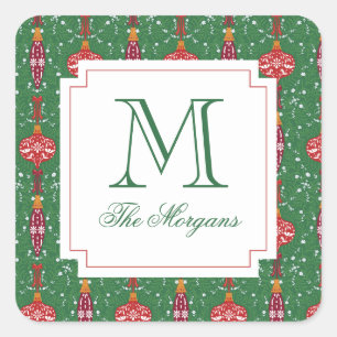 Festive Christmas Ornaments Monogram Gift Square Sticker