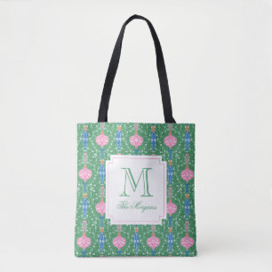 Festive Christmas Ornaments Monogram Tote Bag