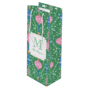 Festive Christmas Ornaments Monogram Wine Gift Bag