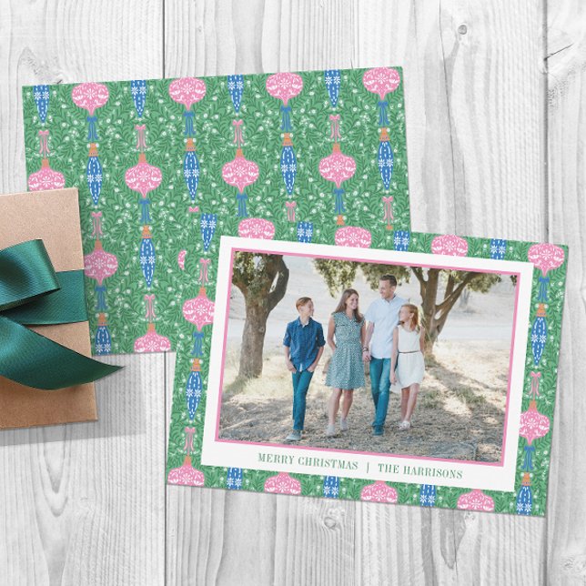 Festive Christmas Ornaments Pattern Photo Holiday Card (Creator Uploaded)