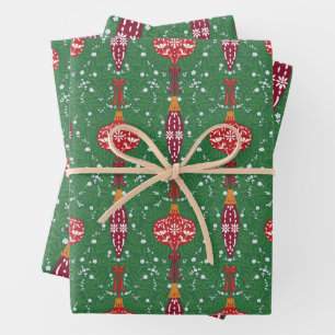 Festive Christmas Ornaments Pattern Wrapping Paper Sheet