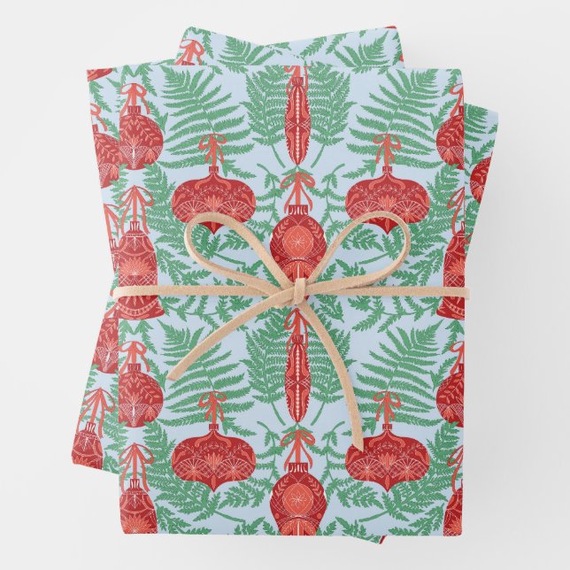 Festive Christmas Ornaments Pattern Wrapping Paper Sheet (In situ)