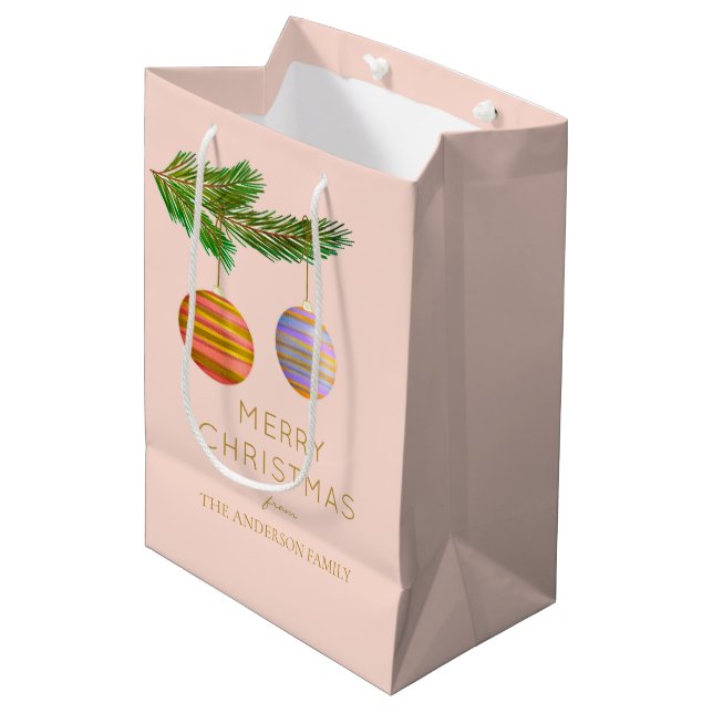 Festive Christmas Ornaments Personalised  Medium Gift Bag (Front Angled)