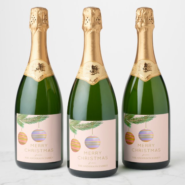 Festive Christmas Ornaments Personalised  Sparkling Wine Label (Bottles)