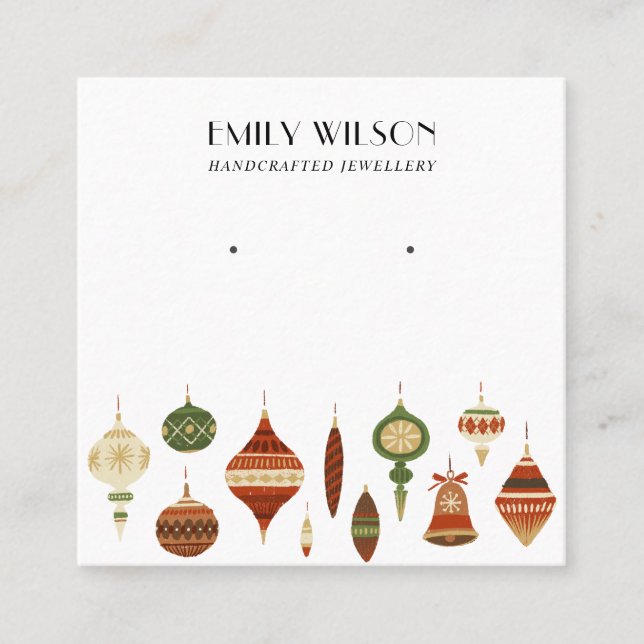 FESTIVE CHRISTMAS ORNAMENTS STUD EARRING DISPLAY SQUARE BUSINESS CARD (Front)