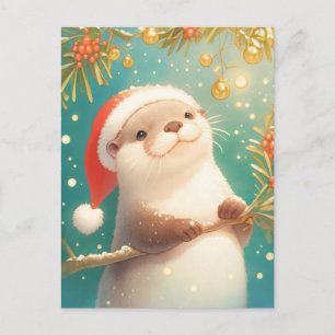 Festive Christmas Otter in Santa Hat Postcard