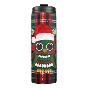 Festive Christmas Owl Plaid Cosy Holiday Drink Thermal Tumbler