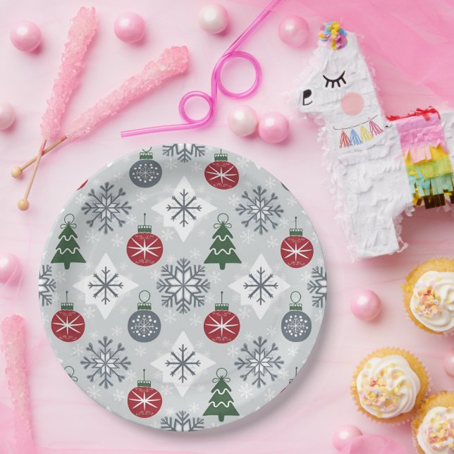 Festive Christmas Paper Plate with Snowflakes (Party)