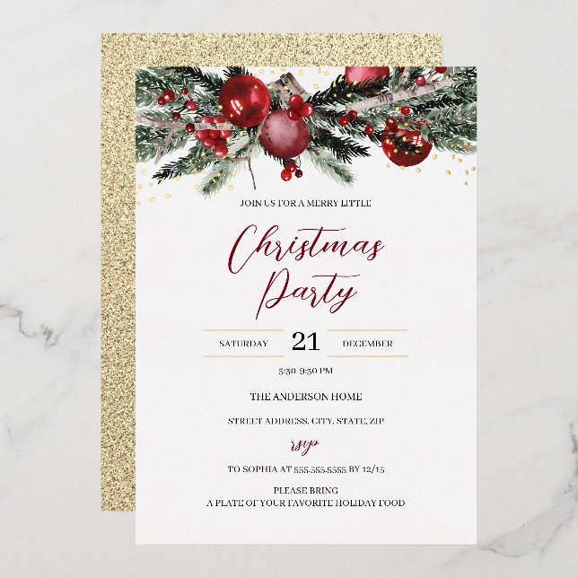 Festive Christmas Party Foliage Gold Red  (Front/Back)