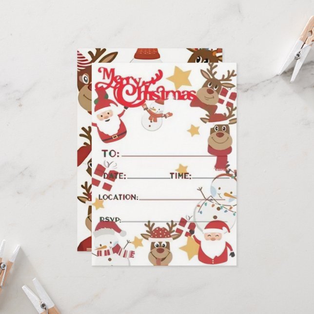 Festive Christmas Party Invitation Cards (Front/Back In Situ)