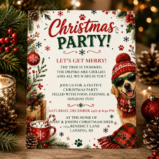 Festive Christmas Party Invite with Holiday Dog