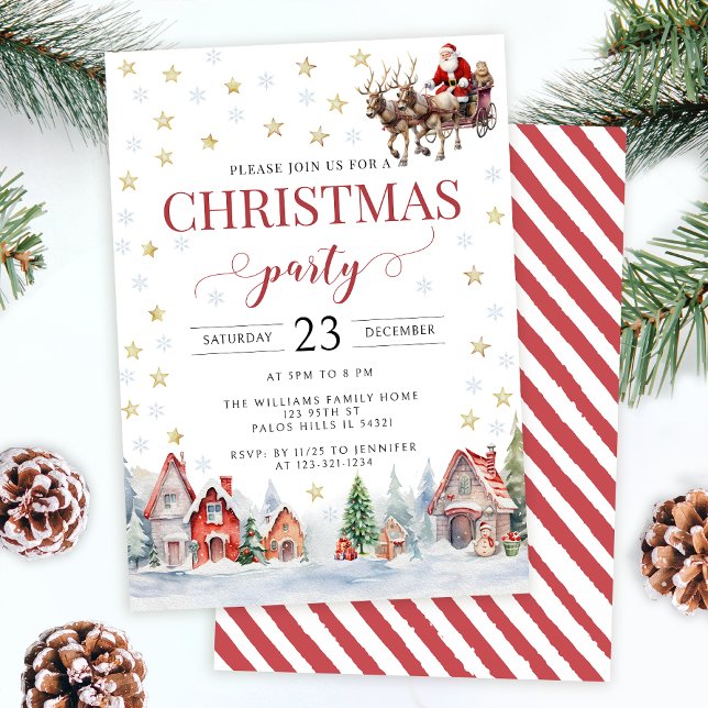 Festive Christmas party Santa sleigh invitation (Creator Uploaded)