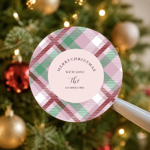 Festive Christmas Pastel Plaid Classic Round Sticker