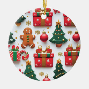 Festive Christmas Pattern Ceramic Tree Decoration
