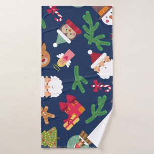 Festive Christmas pattern, holiday design. Bath Towel