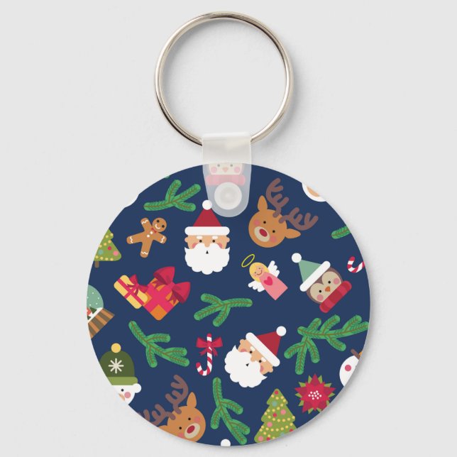 Festive Christmas pattern, holiday design. Key Ring (Front)