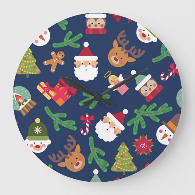 Festive Christmas pattern, holiday design. Large Clock (Front)