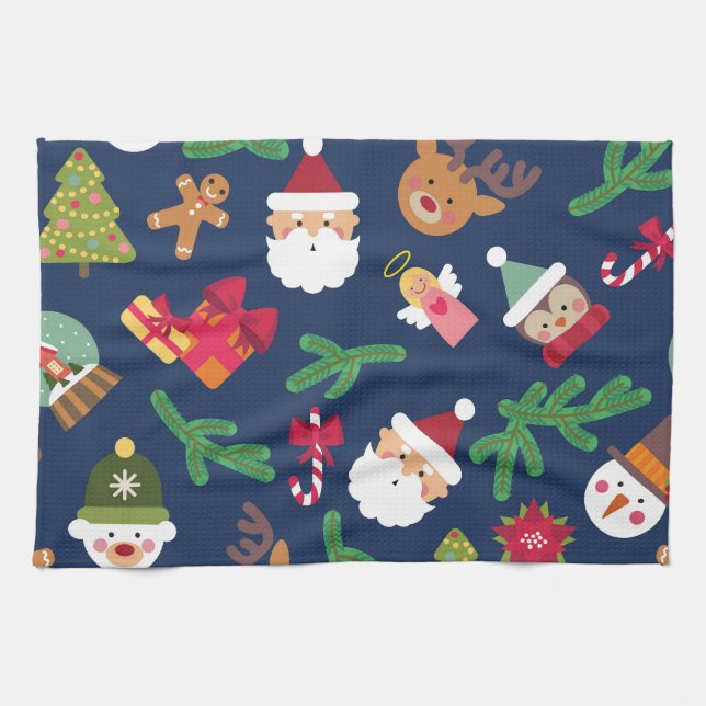 Festive Christmas pattern, holiday design. Tea Towel (Horizontal)