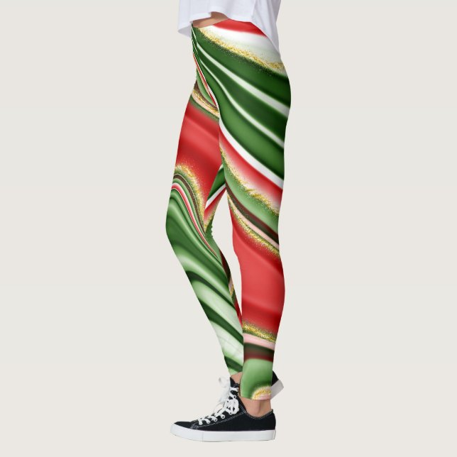 festive Christmas pattern Holiday Leggings (Left)