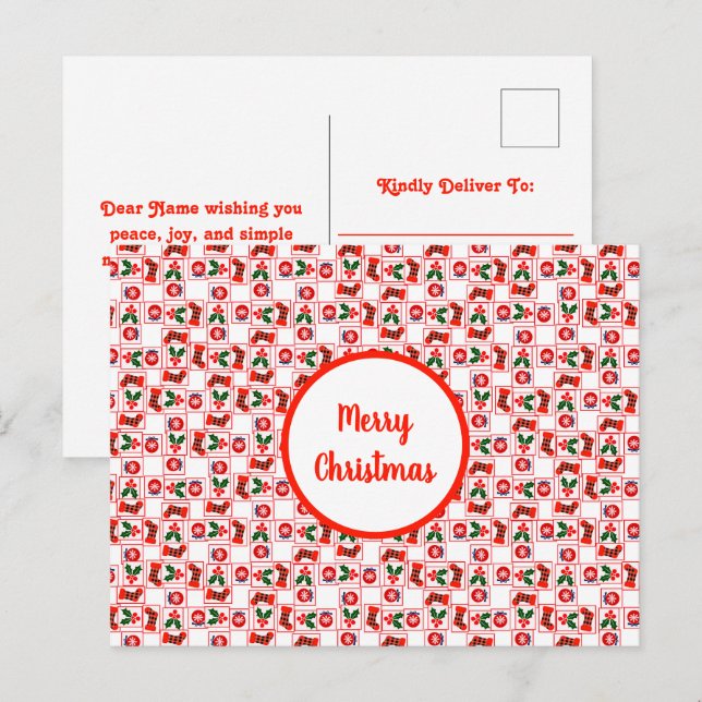 Festive Christmas pattern Holiday Postcard (Front/Back)