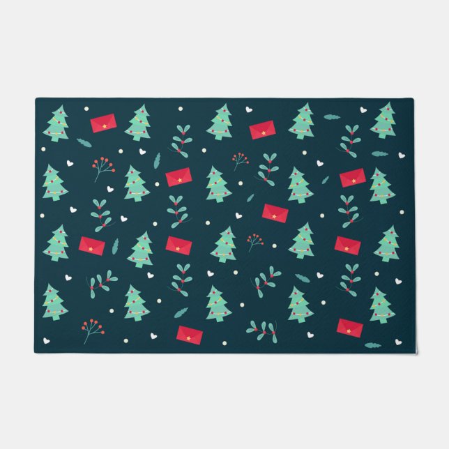 Festive Christmas Pattern in red and green Doormat (Front)