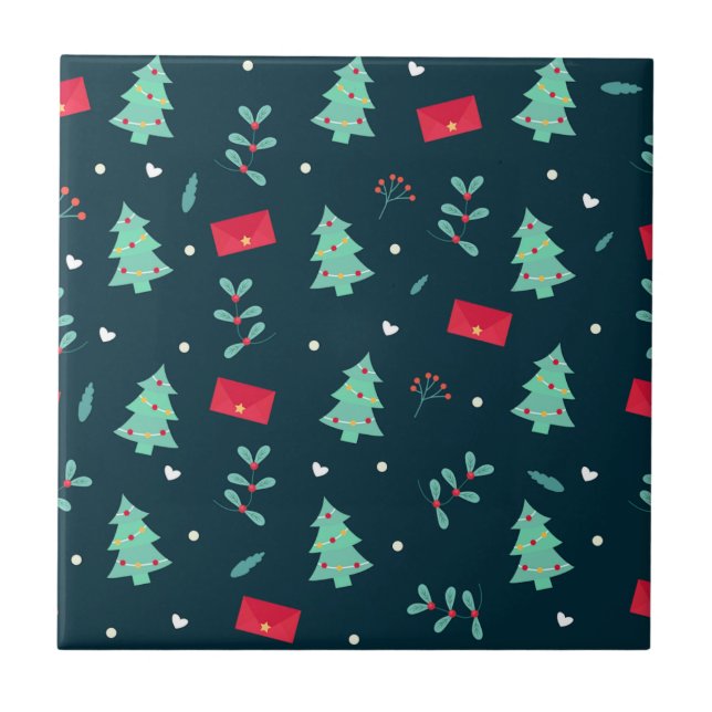 Festive Christmas Pattern in red and green Tile (Front)