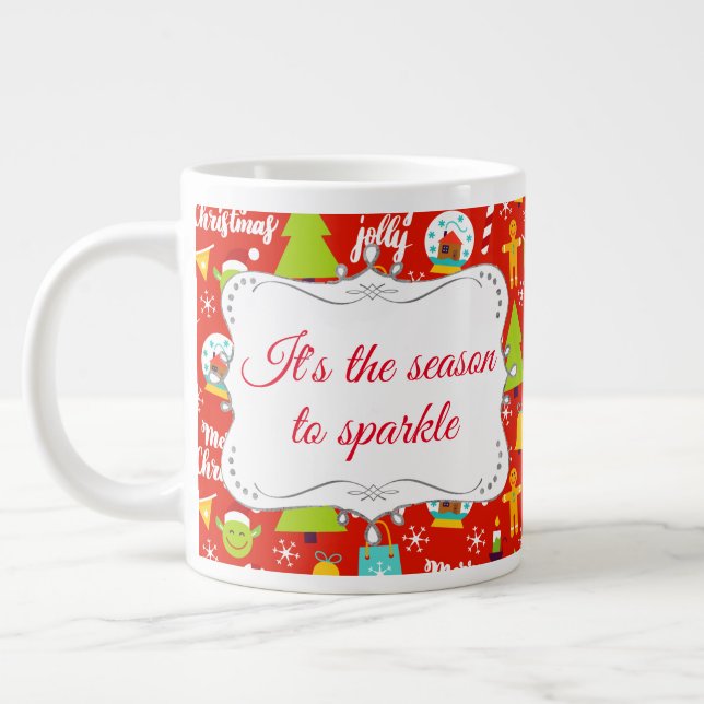 Festive Christmas Pattern Large Coffee Mug (Left)