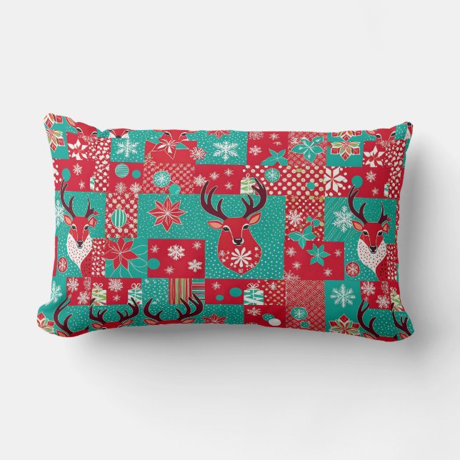 Festive Christmas Pattern Lumbar Cushion (Front)