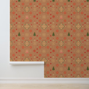 Festive Christmas Pattern on Brown Wallpaper