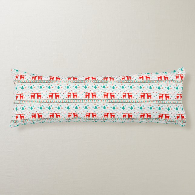 Festive Christmas Pattern with Reindeer Body Cushion (Front)