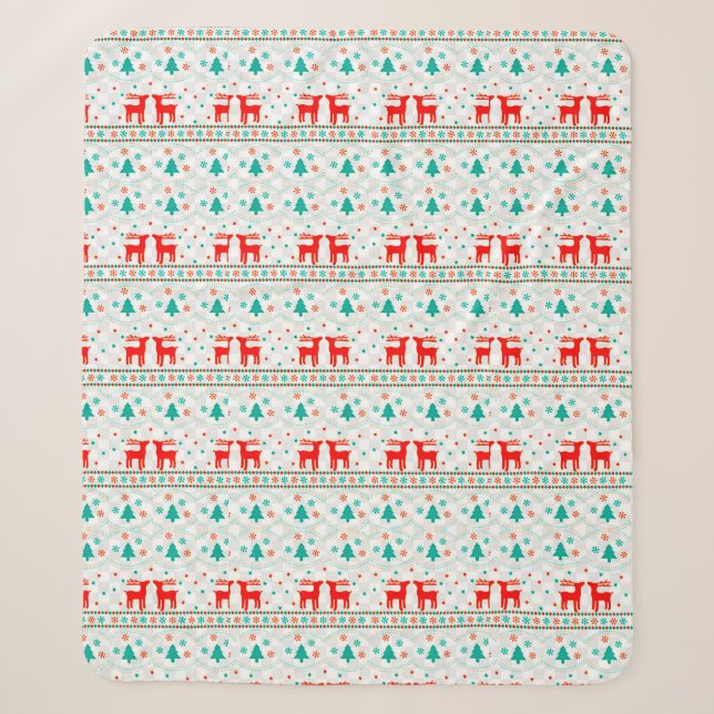 Festive Christmas Pattern with Reindeer Sherpa Blanket (Front)