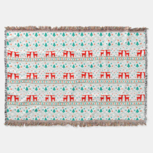 Festive Christmas Pattern with Reindeer Throw Blanket