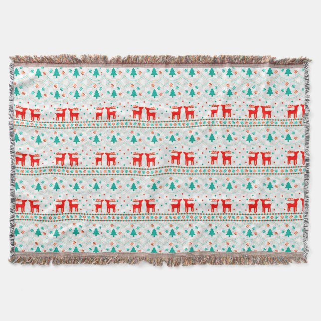 Festive Christmas Pattern with Reindeer Throw Blanket (Front)