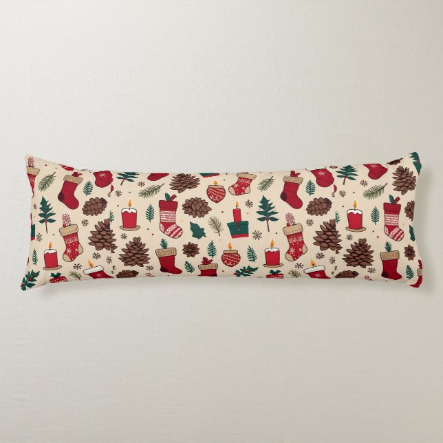 Festive Christmas Pattern with Stockings Body Cushion (Front)