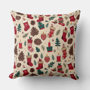 Festive Christmas Pattern with Stockings Cushion