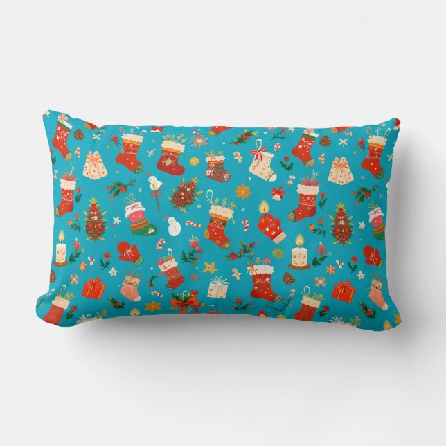 Festive Christmas Pattern with Stockings Lumbar Cushion (Front)