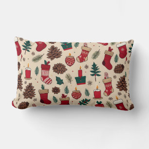 Festive Christmas Pattern with Stockings Lumbar Cushion