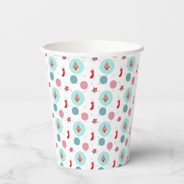 Festive Christmas pattern with trees, stockings,  Paper Cups (Back)