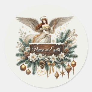 Festive Christmas peace Angel Classic Round Sticker