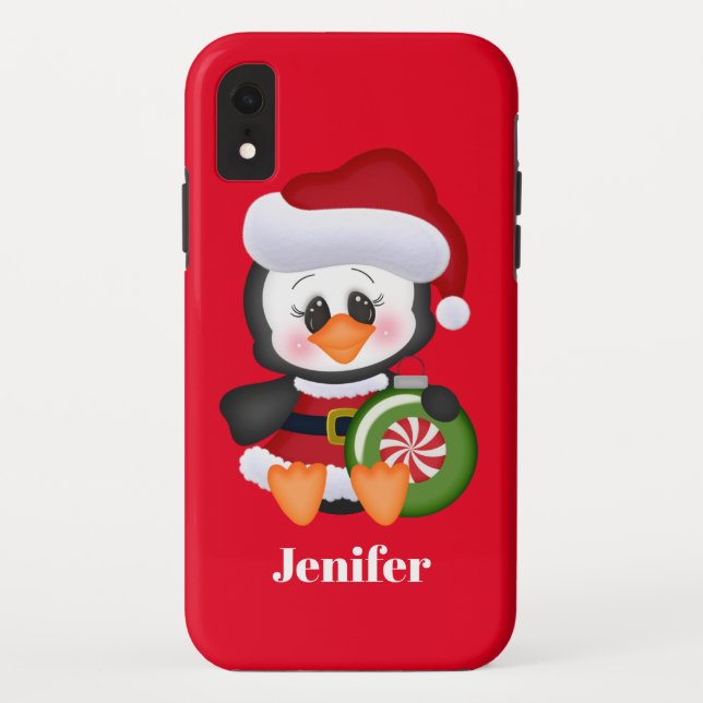 Festive Christmas penguin Holiday add name Case-Mate iPhone Case (Back)