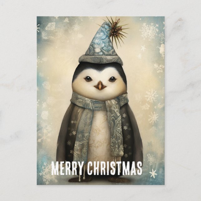 Festive Christmas Penguin Postcard (Front)